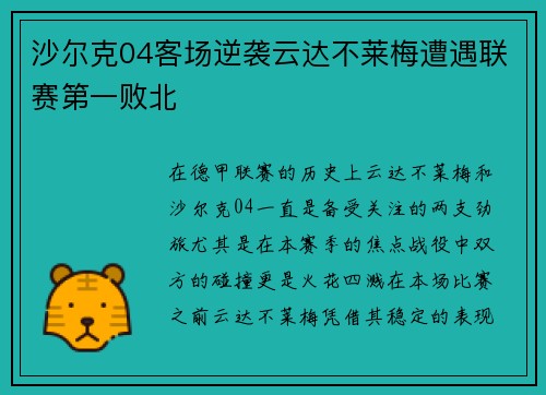 沙尔克04客场逆袭云达不莱梅遭遇联赛第一败北